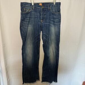 Boss Orange Men Jeans 34x34 Button Fly Distressed Raw Hem Straight Fit Y2K Denim